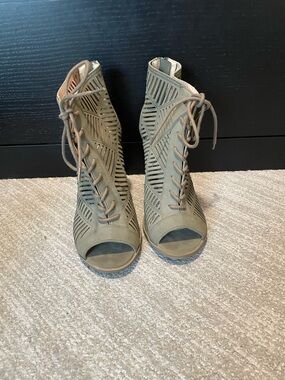 Lace-Up Cutout Peep-Toe Heels